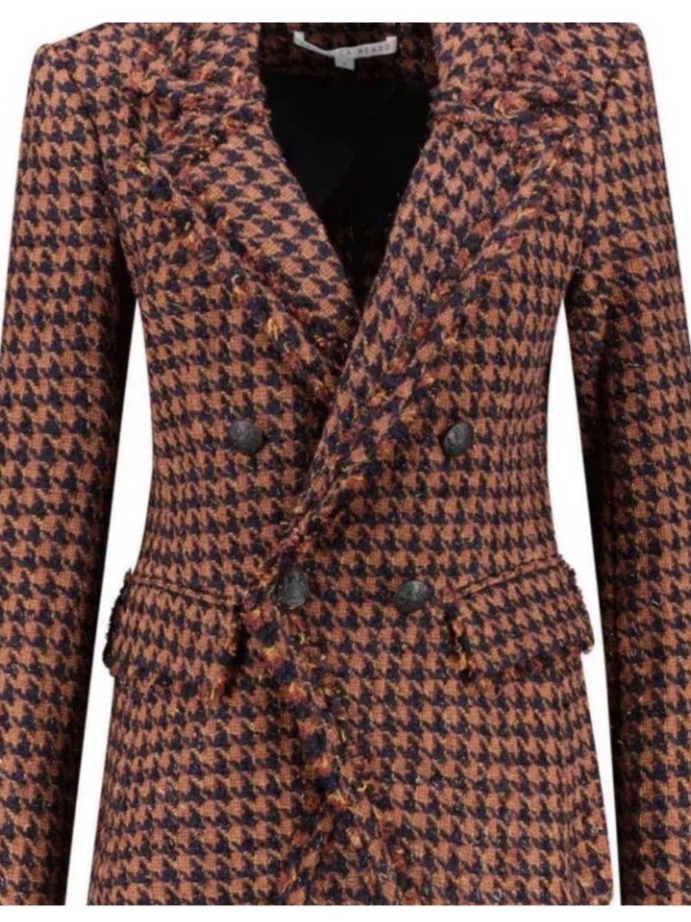 Veronica Beard Brown & Black Houndstooth Double-Breasted Pea Coat